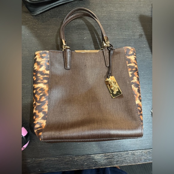 Coach Brown Tote with Tan Patterned Sides - Picture 1 of 7